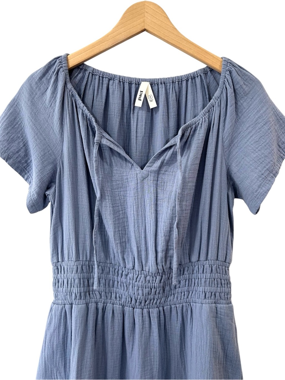 Pact Coastal Double Gauze Midi Dress M blue cotton resortwear NWOT - Picture 4 of 7
